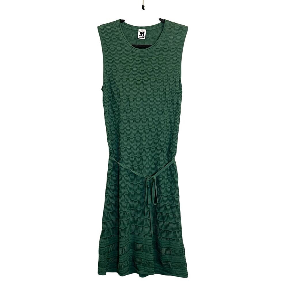 Missoni Green Sleeveless Textured Knit Tie Waist Dress Women Size 2